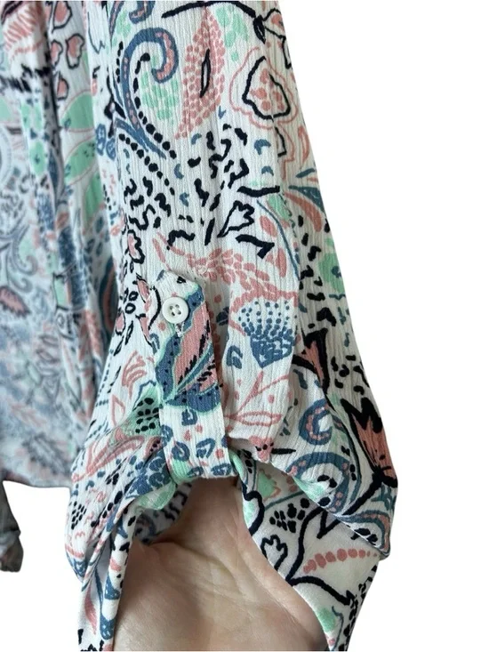 Torrid Women's White Paisley Gauze Roll Tab Sleeve Open Front Kimono Size 2X - Picture 7 of 9